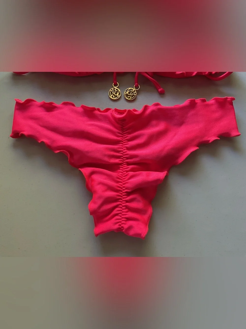 Luli Fama Cosita Buena Wavy Funnel Cheeky Bikini Set in Bombshell Red, Size XS